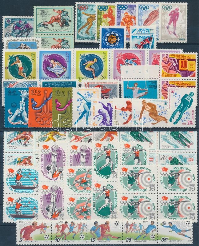 1969-1990 Sport motívum 78 db bélyeg, közte teljes sorok, párok, tömbök és ívszéli értékek 2 db stecklapon, 1969-1990 Sport 78 stamps with sets, pairs, block and margin stamps