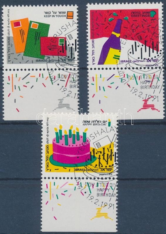Üdvözlőbélyegek tabos sor, Greetings stamp set with tab