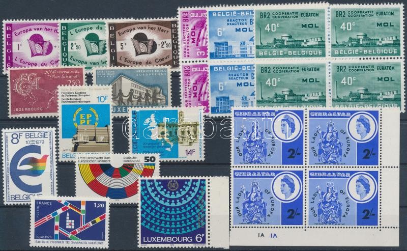 European Union 27 stamps with 4 diff blocks of 4, Európai Unió motívum 27 db bélyeg, közte 4 klf négyestömb