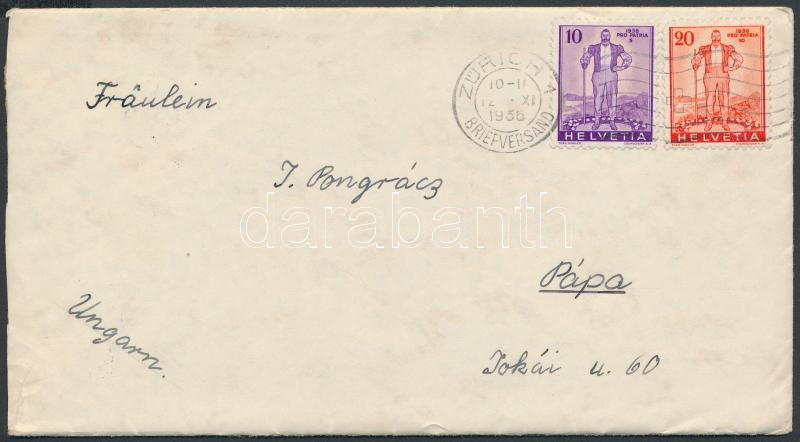 Pro Patria set 2 values on cover, Pro Patria sor 2 értéke levélen