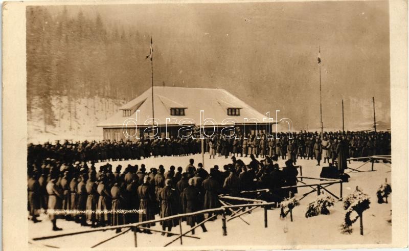 Burkut, Karpathen; Soldatenheim, Feldgottesdienst / mass ceremony for soldiers in the Carpathian region