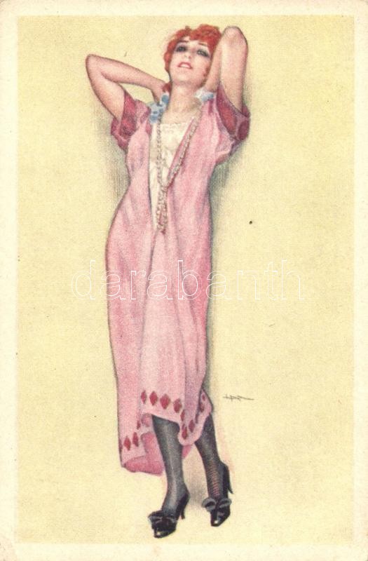 Italian art postcard, lady, 505-5, Hölgy, Olasz művészi képeslap, 505-5