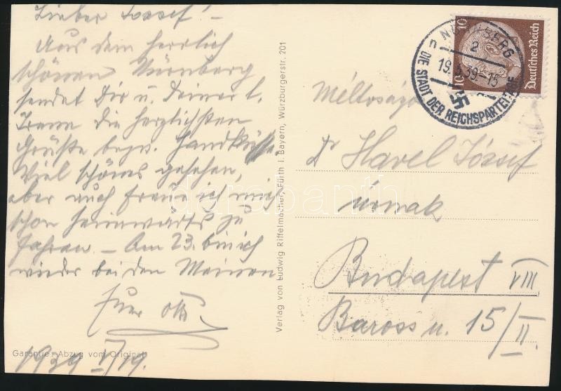 Hindenburg Single franking on postcard, Hindenburg egyes bérmentesítés képeslapon
