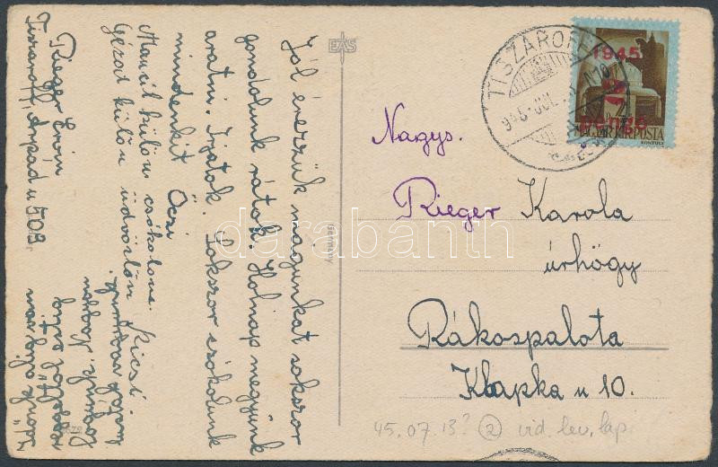 Inflation cover Domestic postcard, (2.díjszabás) Távolsági képeslap Kisegítő (I) 2P/2P bérmentesítéssel