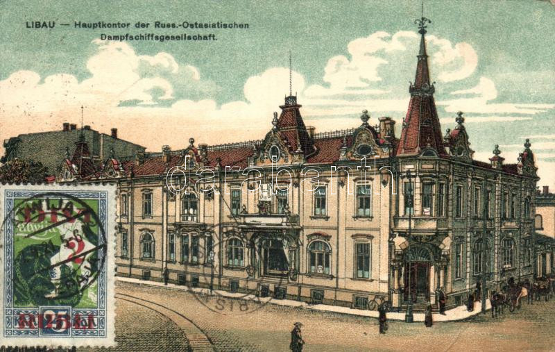 Liepaja, Libau; Hauptkontor des Russ-Ostasiatischen Dampfschiffgesellschaft / Main office of the Russian-East Asia steamship company, litho, TCV card