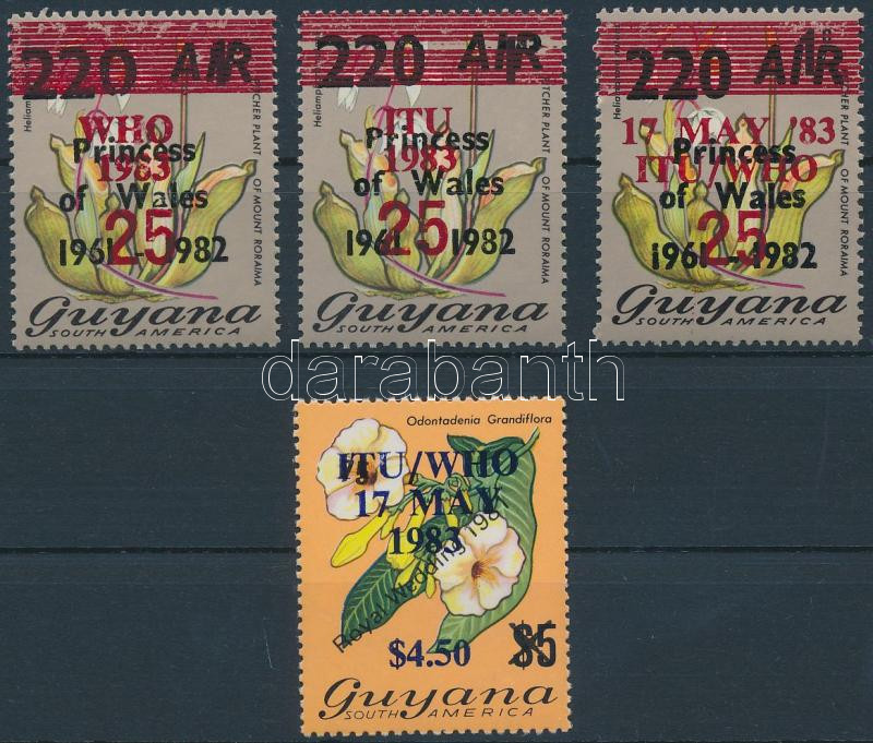 Egészségügyi világszervezet (WHO) felülnyomott 4 érték (hiányzik a záróérték), World Health Organization (WHO) overprinted 4 stamps (without closing value)