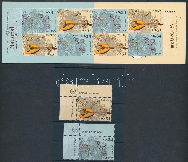Europa CEPT Musical Instruments corner set + stamp-booklet, Europa CEPT Hangszerek ívsarki sor + bélyegfüzet