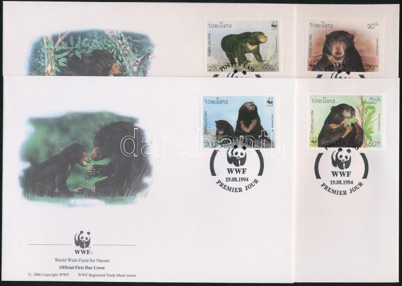 WWF Bears set on 4 FDC, WWF Medvék sor 4 FDC