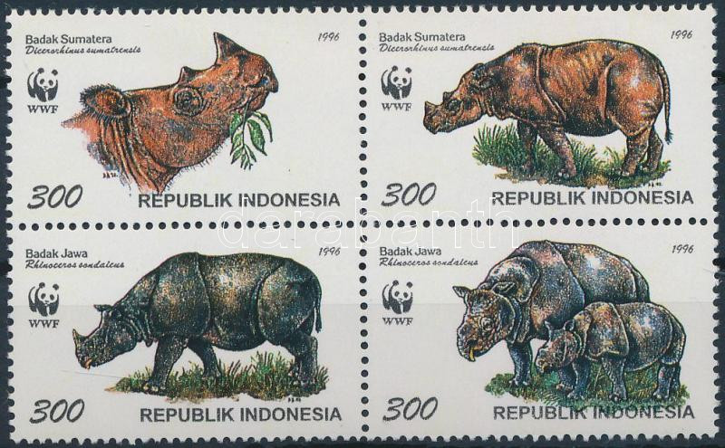 WWF Rhino block of 4 + 4 FDC, WWF Orrszarvú négyestömb + 4 FDC