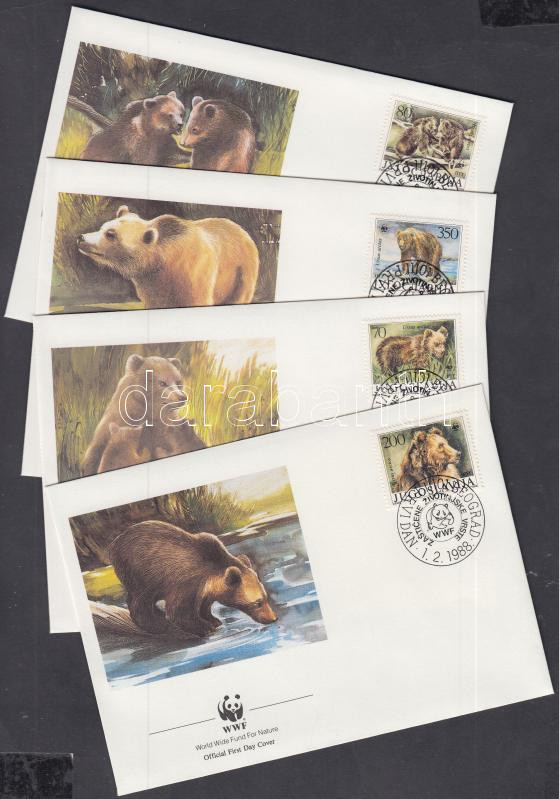 WWF brown bear set on 4 FDC, WWF barna medve sor 4 FDC