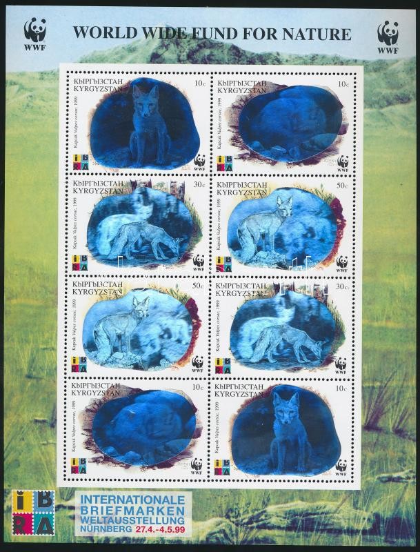 WWF Rókák - IBRA '99 Bélyegkiállítás hologrammos kisív, WWF Foxes - IBRA '99 Stamp Exhibition holographic minisheet