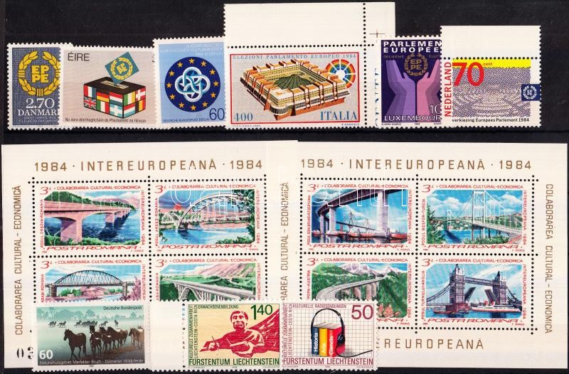 Europe 1963-1988 3 diff block set + 1 set + 15 diff stamps, Európa 1963-1988 3 klf blokksor + 1 sor + 15 klf önálló érték 2 db stecklapon