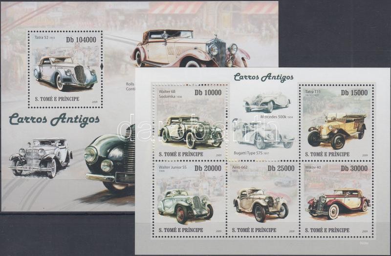 Old cars minisheet + block, Régi autók kisív + blokk