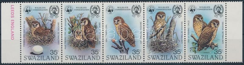 WWF Pel's fishing owl margin set in stripe of 5, WWF Afrikai halászbagoly ívszéli sor 5-ös csíkban
