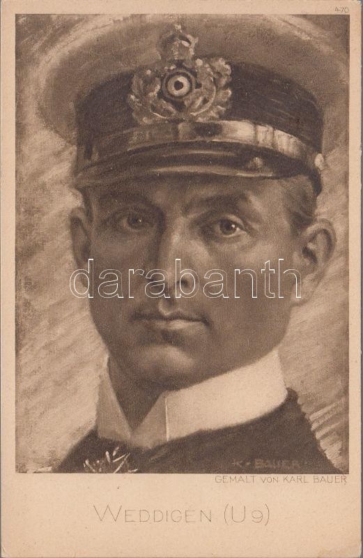 Otto Weddigen (U9) / WWI Imperial German Navy (Kaiserliche Marine), commander of U-9 submarine s: Karl Bauer, Otto Weddigen, az Első Világháborús Német Haditengerészet U-9-es tengeralattjáró parancsnoka. s: Karl Bauer