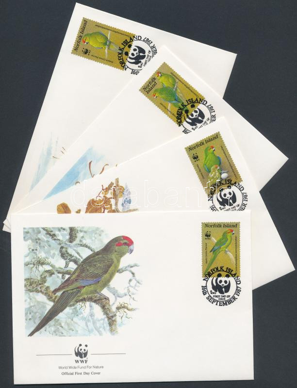 WWF parrots set 4 FDC, WWF papagájok sor 4 FDC