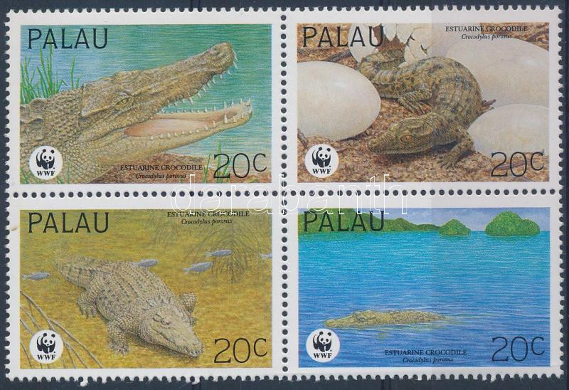 WWF crocodiles block of 4 + 4 FDC, WWF krokodilok négyestömb + 4 FDC