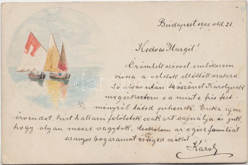 Kézzel festett vitorláshajók s: Sz. K., Sailing boats, hand-painted s: Sz. K.