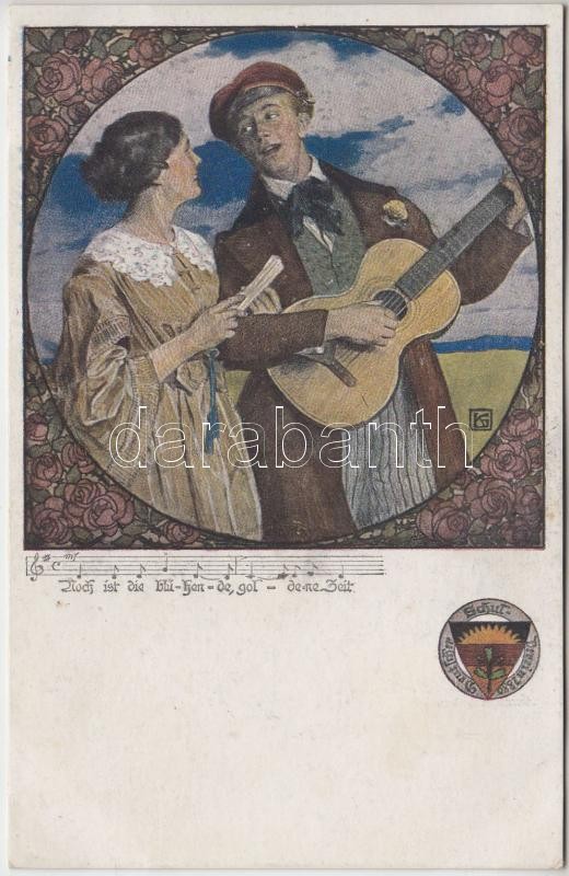 Couple, song, music sheet, guitar, Deutschen Schulverein Karte Nr. 459., Szerelmes dal, Deutschen Schulverein Karte Nr. 459.