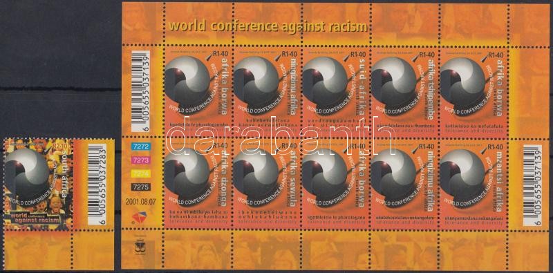 ENSZ konferencia a rasszizmus ellen ívsarki bélyeg + kisív, UN conference against racism corner stamp + minisheet