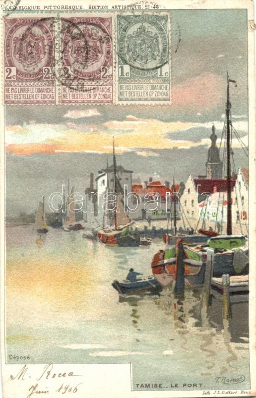 Temse, Tamise; port, ships litho, TCV card