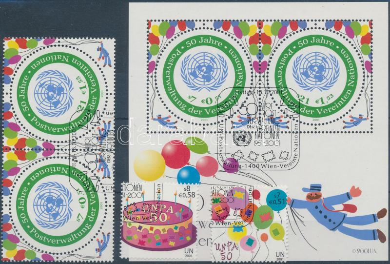 UN set + stamps from block + block, ENSZ sor + blokkból kitépett bélyegek + blokk