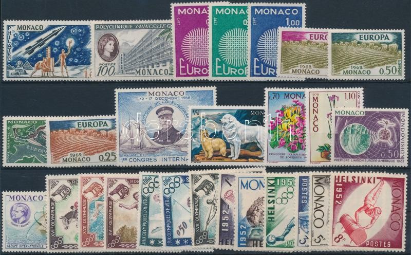Monaco 9 diff sets + 20 diff stamps on 2 stock cards, Monaco 9 klf sor + 20 klf önálló érték 2 db stecklapon