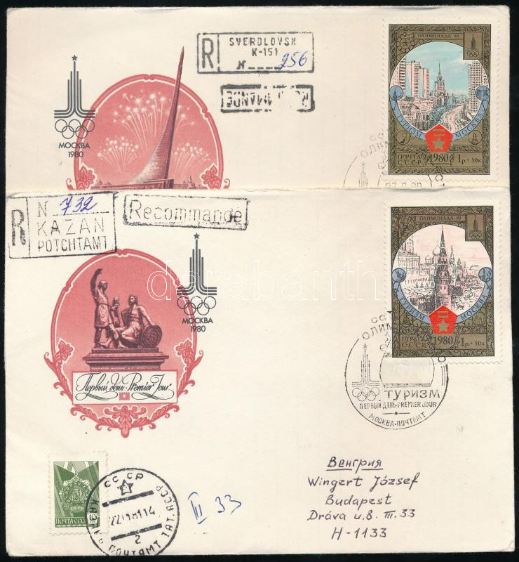 Summer Olympics set on 2 FDC registered letter to Budapest (Hungary), Nyári olimpia sor 2 FDC ajánlott levélként érkezettek Budapestre