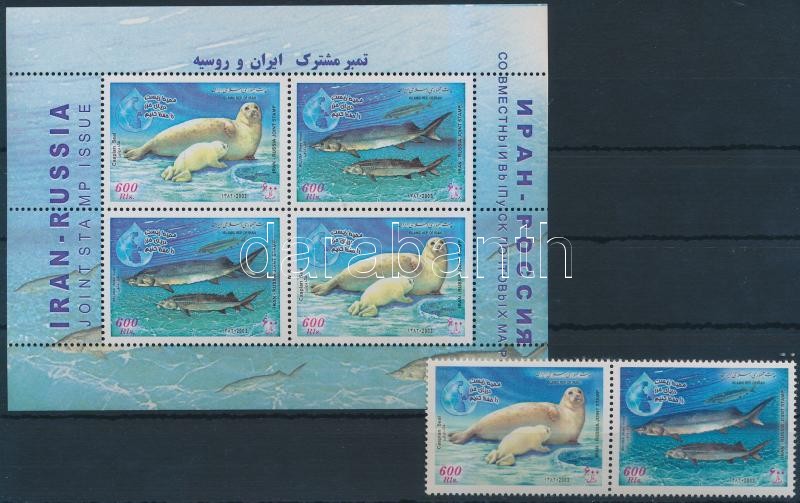 Caspian marine life pair + block, Állat - Kaszpi tenger élővilága pár + blokk