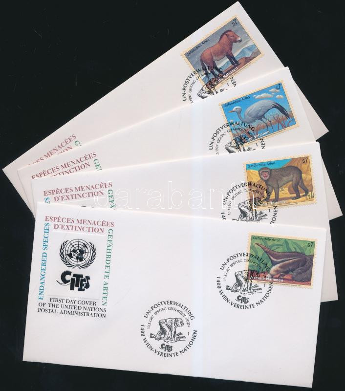 Endangered animals set on 4 FDC, Veszélyeztetett állatok sor 4 FDC