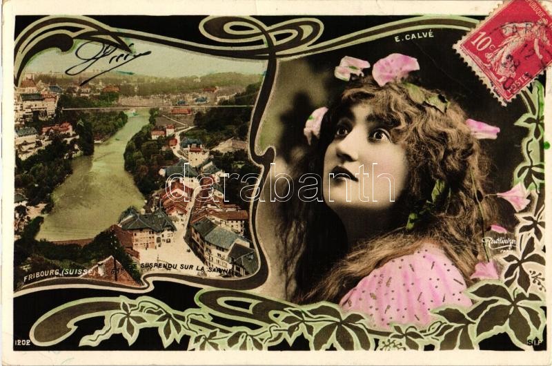 Fribourg, river Saane, Art Nouveau, lady