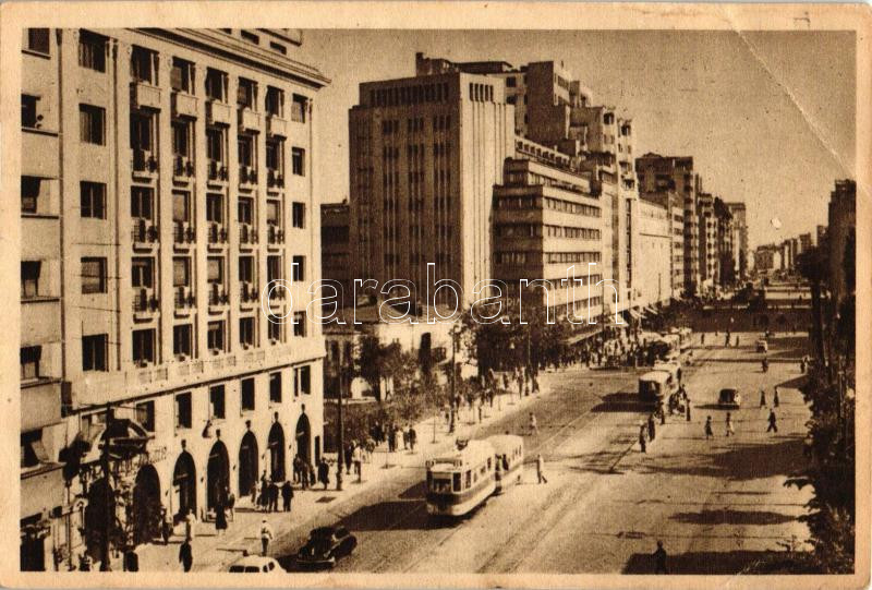 Bucharest, B-dul G-ral Magheru / boulevard, trams, automobiles