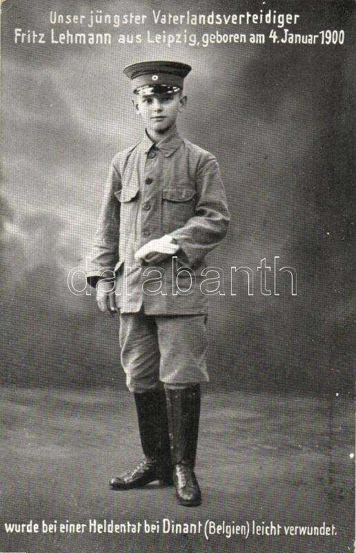 Fritz Lehmann, the youngest defender of the German Fatherland (born in 1900) slightly wounded at Dinant, Fritz Lehmann, a német haza legfiatalabb védője (született 1900-ban)  Dinantnál megsebesült