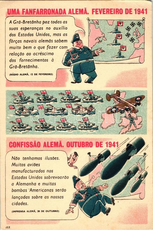 1941 Uma fanfarronada alema, Confissao Alema / Anti-German propaganda, cartoon humour, 1941 A németek blöffje és vallomása, németellenes propaganda, humoros rajz