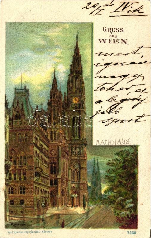 1899 Vienna, Wien, Rathaus; Verlag Karl Sütckers Kunstanstalt / Town hall, litho s: Rosenberger