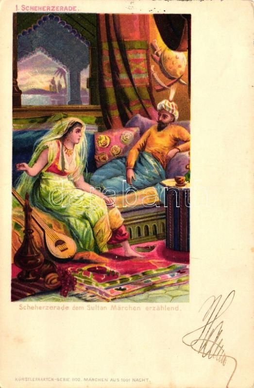 1001 Nights Tales, Scheherazade litho, 1001 Éjszaka meséi, Seherezádé litho