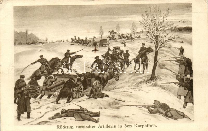 I. világháború K.u.K. hadsereg, az oroszok kivonulása, Rückzug russischer Artillerie in den Karpathen / WWI K.u.K. military, withdrawal of the Russians