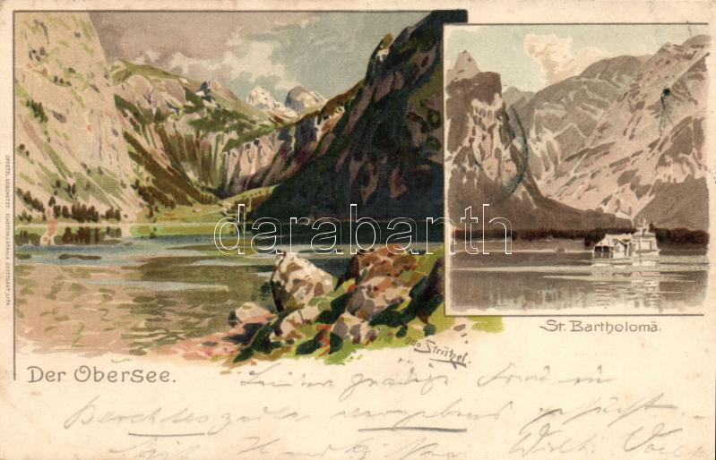 Obersee, St. Batholoma church, Eckstein & Stähle litho s: Otto Strützel (wet damage)