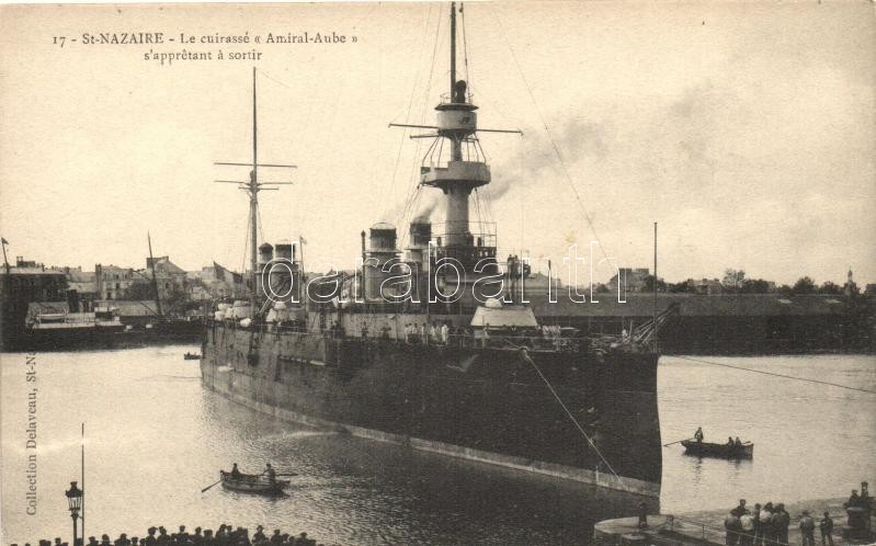 St Nazaire, Le cuirassé 'Amiral-Aube' s'appretant á sortir / French battleship, Francia hadihajó, 'Amiral-Aube'