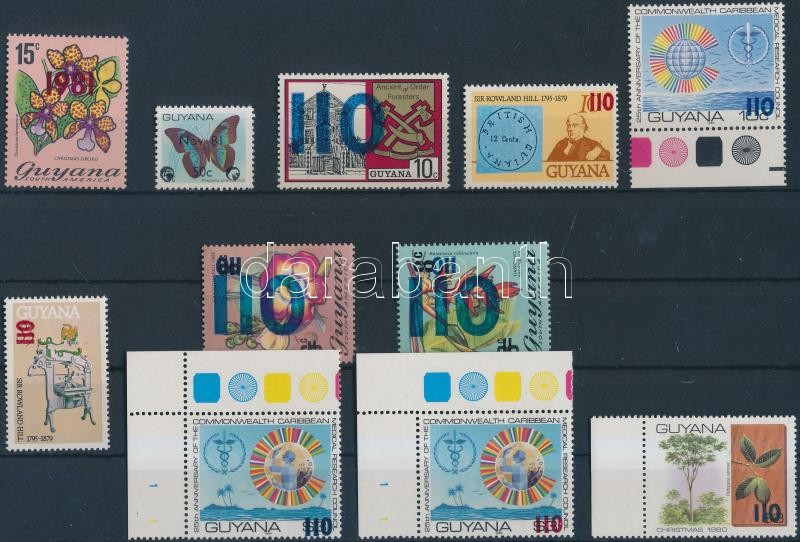 11 Definitive overprinted stamps, 11 Forgalmi érték felülnyomással