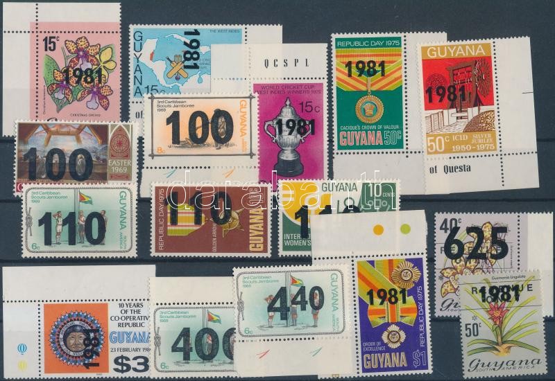 16 db Forgalmi érték felülnyomással, javarészt ívszéli bélyegek, Definitive 16 stamps (mostly margin stamps)