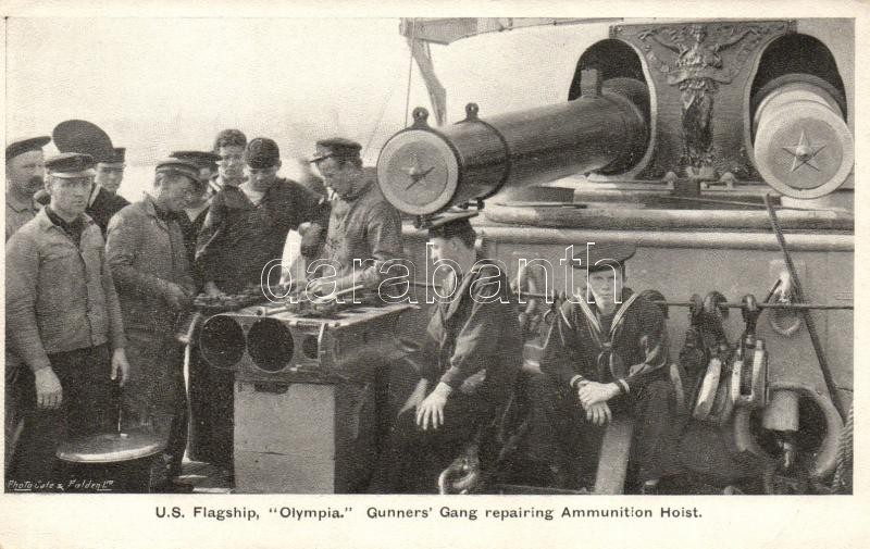 US Flagship 'Olympia'. Gunners' Gang repairing Ammunition Hoist, 