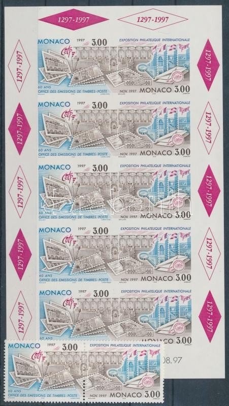 MONACO stamp exhibition perf. pair + imperf. minisheet, MONACO bélyegkiállítás fogazott pár + vágott kisív