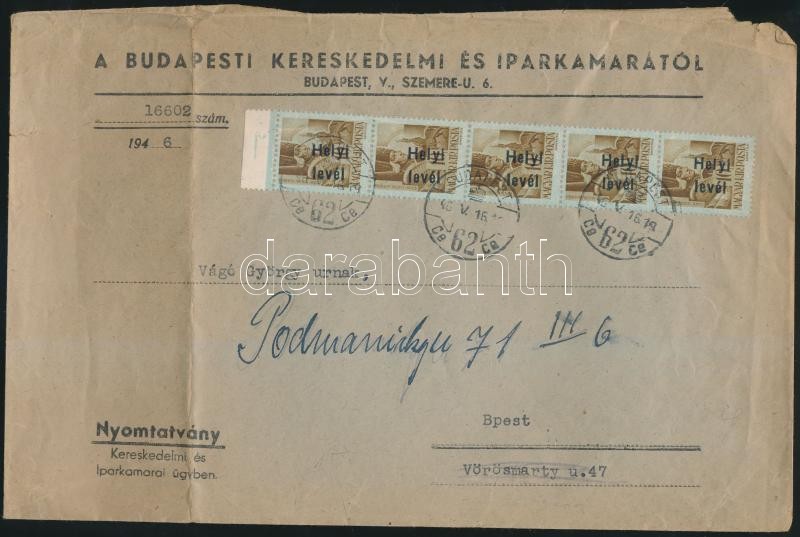 Inflation cover, (15.díjszabás) Helyi levél Betűs III. Helyi levél ötöscsíkkal bérmentesítve