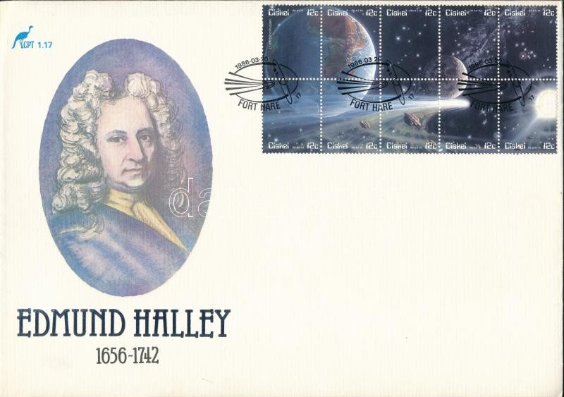 Halley's Comet minisheet on FDC, Halley-üstökös kisív FDC-n