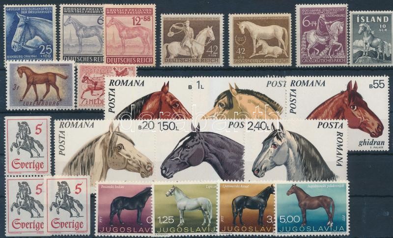 Horses 51 diff European stamps, Ló motívum kis tétel: 51 klf európai bélyeg