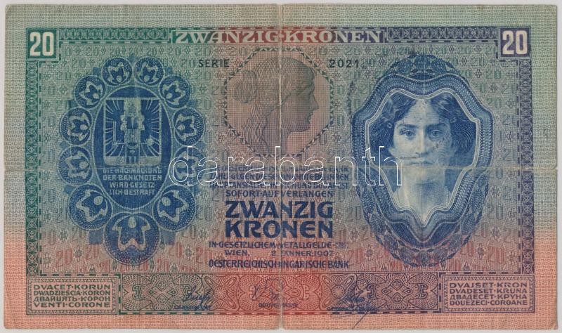 1907. 20K román felülbélyegzéssel T:restaurált