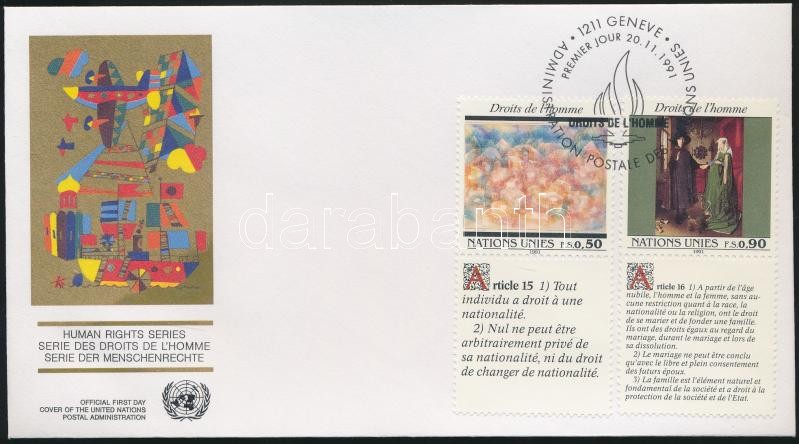 Human Rights set with coupon on FDC, Emberi jogok szelvényes sor FDC-n