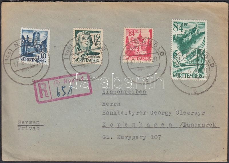 Württemberg Registered mail to Denmark, Württemberg Ajánlott levél Dániába