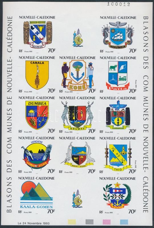 Címerek vágott teljes ív, Coat of arms imperforated full sheet